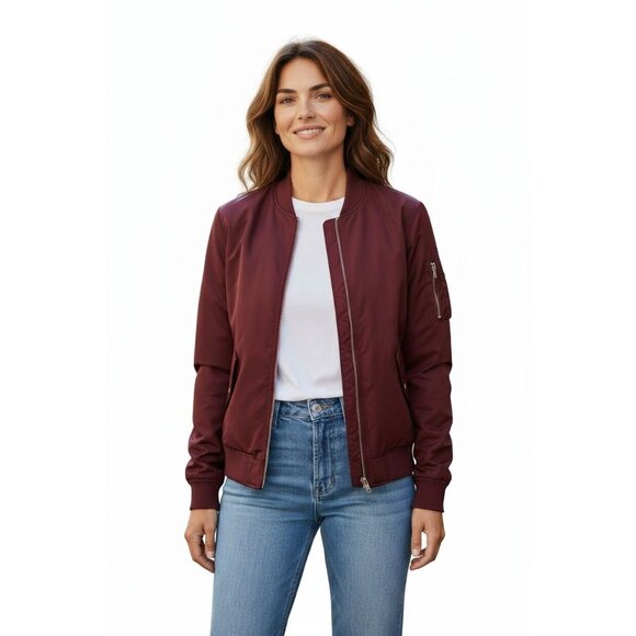 Zara Trafaluc Burgundy Bomber Jacket - Size XS - Picture 1 of 7